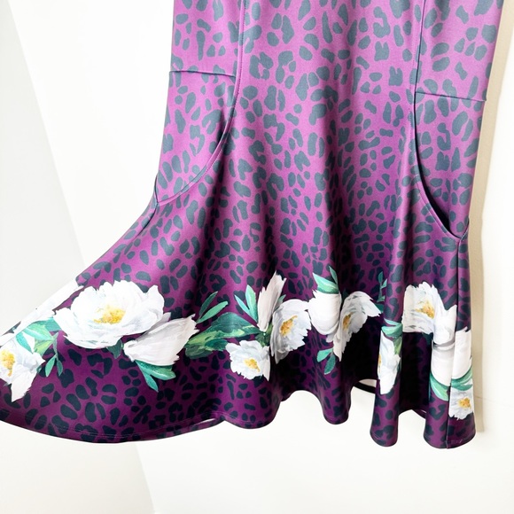 Ted Baker Floral Leopard Fit and Flare Pocket Purple Dress Size 3 - Picture 10 of 13